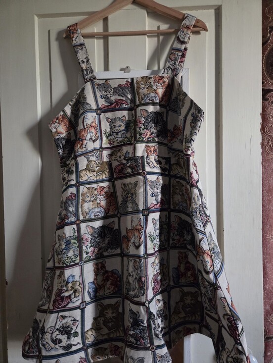 Cider Dresses & Skirts - Cider Cream Multi-Color Cat Print Midi Dress